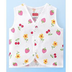 Babyhug 100% Cotton Knit Sleeveless Jhablas Polka Dot & Strawberry Print Pack of 3 - Pink White & Yellow