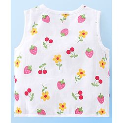 Babyhug 100% Cotton Knit Sleeveless Jhablas Polka Dot & Strawberry Print Pack of 3 - Pink White & Yellow