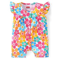 Babyhug 100% Cotton Frill Sleeves Romper With Floral Print - Multicolour