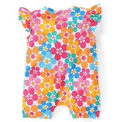 Babyhug 100% Cotton Frill Sleeves Romper With Floral Print - Multicolour
