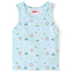 Babyhug 100% Cotton Knit Sleeveless Sando Vehicles Print Pack of 3 - Multicolour