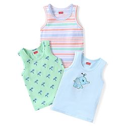 Babyhug 100% Cotton Sleeveless Sando Trees & Animal Print Pack of 3 - Multicolour
