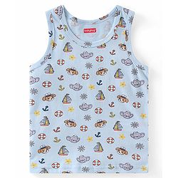 Babyhug 100% Cotton Knit Sleeveless Sando Striped & Boat Theme Print Pack Of 3 - Blue Orange & Yellow