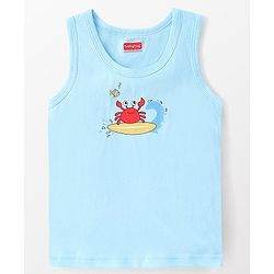 Babyhug 100% Cotton Sleeveless Sandos Crab Print Pack of 3 - Blue & White