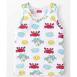 Babyhug 100% Cotton Sleeveless Sandos Crab Print Pack of 3 - Blue & White
