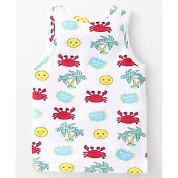 Babyhug 100% Cotton Sleeveless Sandos Crab Print Pack of 3 - Blue & White