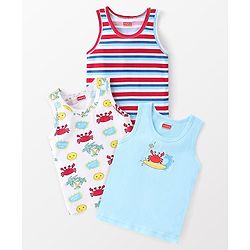 Babyhug 100% Cotton Sleeveless Sandos Crab Print Pack of 3 - Blue & White