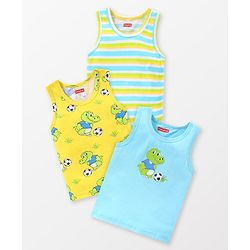 Babyhug 100% Cotton Sleeveless Sando Striped & Animal Print Pack of 3 - Multicolour
