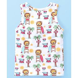 Babyhug 100% Cotton Sleeveless Sando Striped & Lion Print Pack of 3 - Multicolour