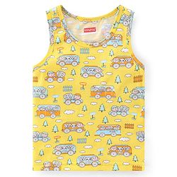Babyhug 100% Cotton Knit Sleeveless Sandos Striped Animal & Bus Print Pack of 3 - Multicolour