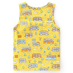 Babyhug 100% Cotton Knit Sleeveless Sandos Striped Animal & Bus Print Pack of 3 - Multicolour