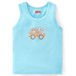 Babyhug 100% Cotton Knit Sleeveless Sandos Striped Animal & Bus Print Pack of 3 - Multicolour