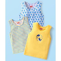 Babyhug 100% Cotton Knit Sleeveless Striped & Whale Printed Sando Pack of 3 - Multicolour