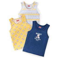 Babyhug 100% Cotton Single Jersey Sleeveless Vests Striped & Basketball Print Pack Of 3 - Multicolor
