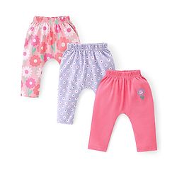 Babyhug Interlock Cotton Knit Full Length Diaper Leggings Floral Print Pack of 3 - Multicolour