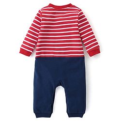 Babyhug 100% Cotton Full Sleeves Stripes Romper - Red