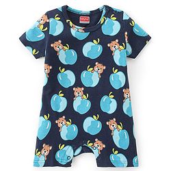 Babyhug 100% Cotton Knit Half Sleeves Romper With Bear Print Pack of 2 - Blue