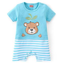 Babyhug 100% Cotton Knit Half Sleeves Romper With Bear Print Pack of 2 - Blue