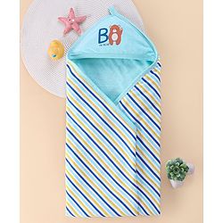 Babyhug Cotton Interlock Two Layer Hooded Towel Bear Print L 76 x B 76 cm - Blue