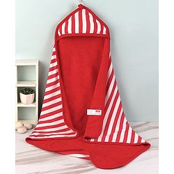 Babyhug Cotton Interlock Two Layer Hooded Towel Stripes Print L 76 x B 76 cm - Red
