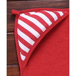 Babyhug Cotton Interlock Two Layer Hooded Towel Stripes Print L 76 x B 76 cm - Red