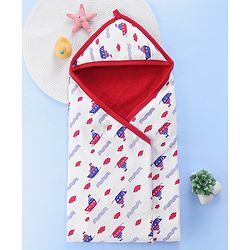 Babyhug Cotton Interlock Two Layer Hooded Towel Ship Print L 76.2 x B 76.2 cm - Red