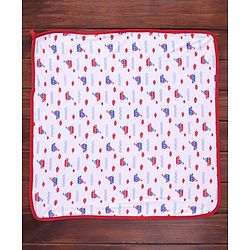 Babyhug Cotton Interlock Two Layer Hooded Towel Ship Print L 76.2 x B 76.2 cm - Red