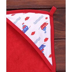 Babyhug Cotton Interlock Two Layer Hooded Towel Ship Print L 76.2 x B 76.2 cm - Red