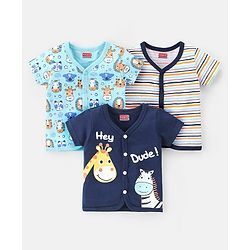 Babyhug 100% Cotton Knit Half Sleeves Front Open Vests Animal Print Pack of 3 - Multicolor