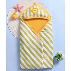 Babyhug Cotton Two Layer Hooded Towel Stripes Print - Green
