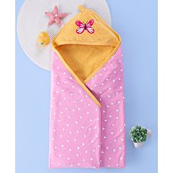 Babyhug Hooded Towel Two Layer Butterfly Print L 76.2 x B 76.2 cm - Pink & Orange