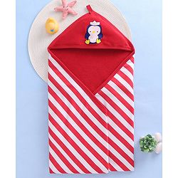 Babyhug Cotton Two Layer Hooded Towel Stripes Print L 76 x B 76 cm - Red