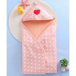 Babyhug Cotton Two Layer Hooded Towel Polka Dots Print L 76 x B 76 cm - Pink