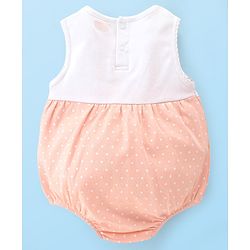 Babyhug 100% Cotton Knit Sleeveless  Onesie With Headband Polka Dot Print & Bow Applique - Peach
