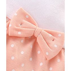 Babyhug 100% Cotton Knit Sleeveless  Onesie With Headband Polka Dot Print & Bow Applique - Peach