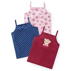 Babyhug 100% Cotton Knit Sleeveless Slips Floral & Bear Print  Pack of 3- Multicolour