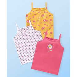 Babyhug 100% Cotton Knit Sleeveless Slips Floral Print  Pack of 3- Multicolour