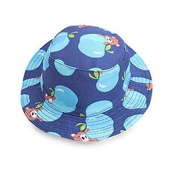 Babyhug Cotton Woven Two Layer Bucket Hat Bear Print - Navy Blue