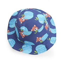 Babyhug Cotton Woven Two Layer Bucket Hat Bear Print - Navy Blue