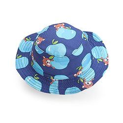 Babyhug Cotton Woven Two Layer Bucket Hat Bear Print - Navy Blue
