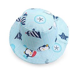 Babyhug Cotton Bucket Hat Penguin Print - Blue