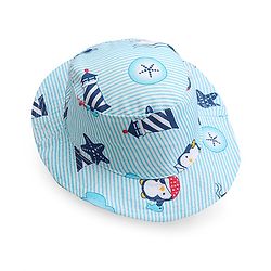 Babyhug Cotton Bucket Hat Penguin Print - Blue