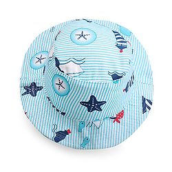 Babyhug Cotton Bucket Hat Penguin Print - Blue