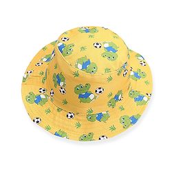 Babyhug Cotton Woven Two Layer Bucket Hat Dino Print - Yellow