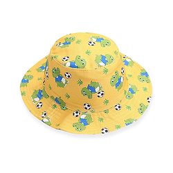 Babyhug Cotton Woven Two Layer Bucket Hat Dino Print - Yellow