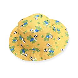 Babyhug Cotton Woven Two Layer Bucket Hat Dino Print - Yellow