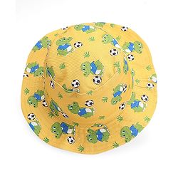 Babyhug Cotton Woven Two Layer Bucket Hat Dino Print - Yellow