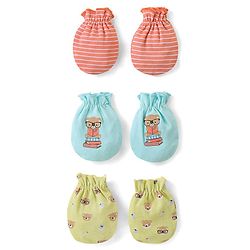 Babyhug 100% Cotton Mittens Teddy Print Pack Of 3 - Multicolour