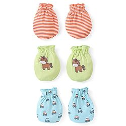 Babyhug 100% Cotton Mittens Pony Print Pack Of 3 - Multicolour
