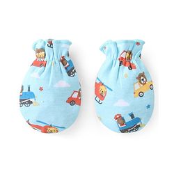 Babyhug 100% Cotton Mittens Set Striped Text & Vehicle Print Pack of 3 - Multicolour
